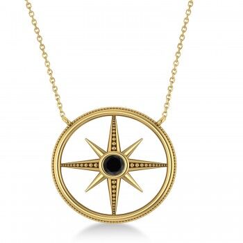Allurez Black Diamond Compass Men's Pendant Necklace 14k Yellow Gold (0.25ct)