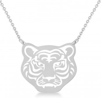 Allurez Tiger's Face Shaped Charm Pendant Necklace 14k White Gold