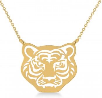 Allurez Tiger's Face Shaped Charm Pendant Necklace 14k Yellow Gold