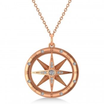 Allurez Large Compass Necklace Pendant For Men Diamond Accented 14kRose Gold (0.38ct)