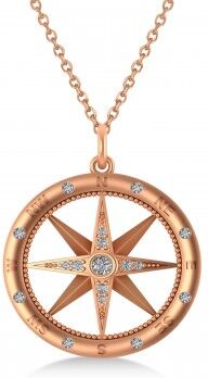 Allurez Large Compass Necklace Pendant For Men Lab Grown Diamond Accented 14kRose Gold (0.38ct)