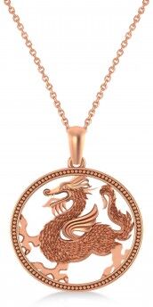 Allurez Dragon Charm Pendant Necklace 14K Rose Gold