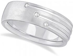 Allurez Mens Shooting Star Diamond Wedding Ring Band 14k White Gold (0.15ct)