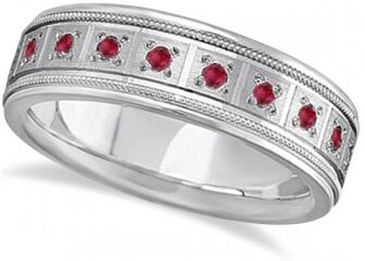 Allurez Ruby Ring for Men Wedding Band 18k White Gold (0.80ctw)