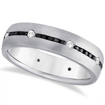 Allurez Black & White Diamond Wedding Ring Men's Band 14k White Gold (0.70ct)
