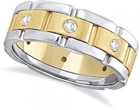 Allurez Mens Wide Band Diamond Eternity Wedding Ring 14kt Two-Tone Gold (0.40ct)