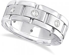 Allurez Mens Wide Band Diamond Eternity Wedding Ring 18kt White Gold (0.40ct)