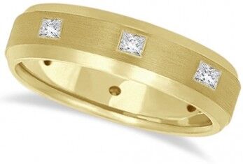 Allurez Princess-Cut Diamond Ring Men's Wedding Band 14k Yellow Gold (0.50ct)