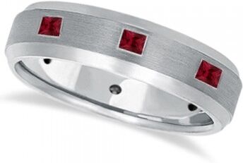 Allurez Princess-Cut Ruby Ring for Men Wedding Band Palladium (0.80ct)