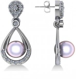 Allurez Pearl & Diamond Tear Drop Earrings 14k White Gold (0.39ct)