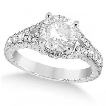 Allurez Antique Art Deco Round Diamond Engagement Ring 14k White Gold 1.03ct