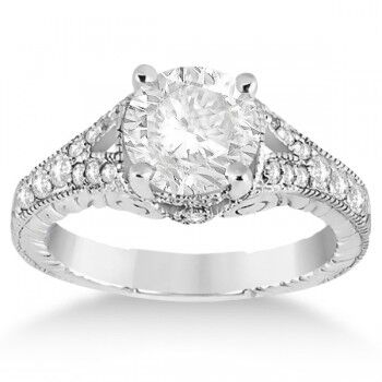 Allurez Antique Style Art Deco Diamond Engagement Ring 14K White Gold (0.33ct)
