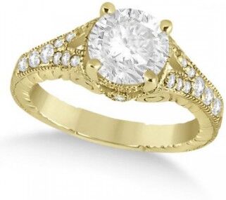 Allurez Antique Art Deco Round Diamond Engagement Ring 14k Yellow Gold 1.50ct