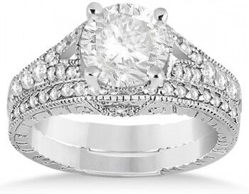 Allurez Antique Style Art Deco Diamond Bridal Set 14K White Gold (0.53ct)