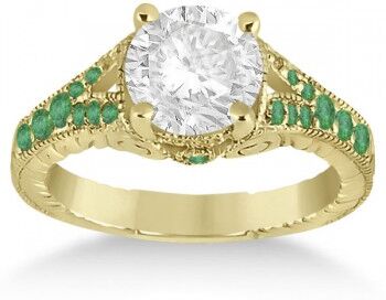 Allurez Antique Style Art Deco Emerald Engagement Ring 14k Yellow Gold (0.33ct)