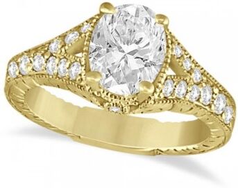 Allurez Antique Art Deco Oval Lab Grown Diamond Engagement Ring 14K Yellow Gold (1.03ct)