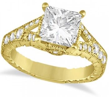 Allurez Antique Princess Cut Lab Grown Diamond Engagement Ring 14K Yellow Gold (1.03ct)