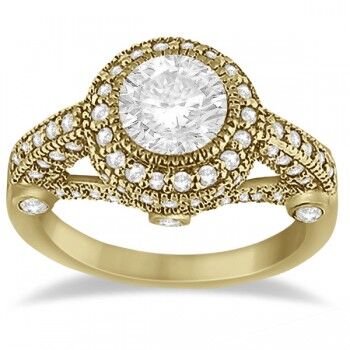 Allurez Vintage Diamond Halo Art Deco Engagement Ring 14k Yellow Gold (0.97ct)