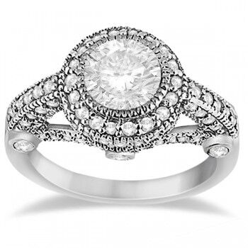Allurez Vintage Diamond Halo Art Deco Engagement Ring 18k White Gold (0.97ct)