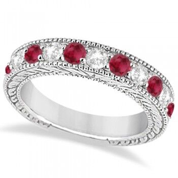 Allurez Antique Diamond & Ruby Engagement Wedding Ring Band Palladium (1.40ct)