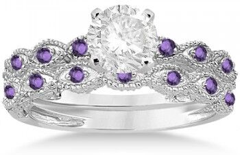 Allurez Antique Amethyst Bridal Set Marquise Shape 14K White Gold 0.36ct