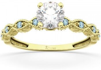 Allurez Vintage Marquise Aquamarine Engagement Ring 18k Yellow Gold (0.18ct)