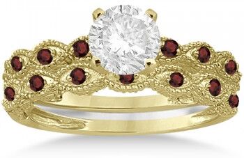 Allurez Antique Garnet Bridal Set Marquise Shape 14K Yellow Gold 0.36ct