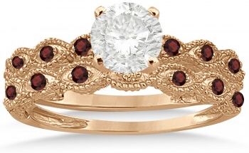 Allurez Antique Garnet Bridal Set Marquise Shape 18K Rose Gold 0.36ct