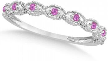 Allurez Antique Marquise Pink Sapphire Wedding Ring 14k White Gold (0.18ct)