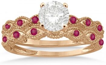 Allurez Antique Ruby Engagement Ring and Wedding Band 18k Rose Gold (0.36ct)