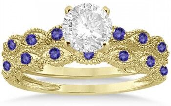 Allurez Antique Tanzanite Bridal Set Marquise Shape 14K Yellow Gold 0.36ct