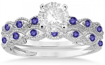 Allurez Antique Tanzanite Bridal Set Marquise Shape Palladium 0.36ct