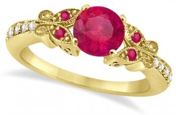 Allurez Butterfly Genuine Ruby & Diamond Engagement Ring 18K Yellow Gold 1.26ct