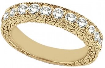 Allurez Antique Style Pave Set Wedding Ring Band 14k Yellow Gold (1.00ct)