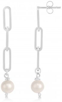 Allurez Pearl Drop Paperclip Earrings 14k White Gold