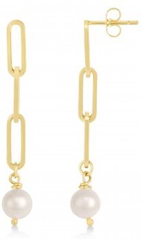 Allurez Pearl Drop Paperclip Earrings 14k Yellow Gold