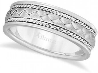 Allurez Men's Matt Finish Braided Handmade Wedding Ring 14k White Gold (7mm)