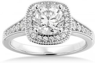 Allurez Antique Style Diamond Halo Engagement Ring 14k White Gold (0.24ct)