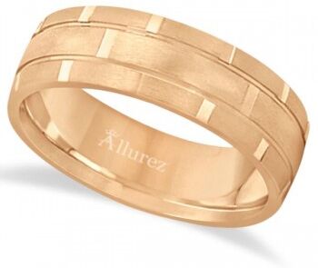 Allurez Contemporary Carved Mens Unique Wedding Ring 14k Rose Gold (6mm)