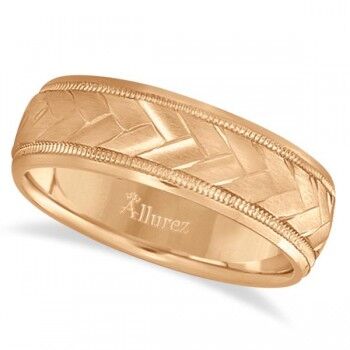 Allurez Braided Men's Wedding Ring Diamond Cut Band 14k Rose Gold (7mm)