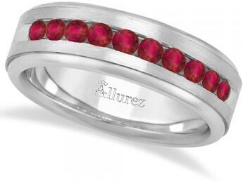 Allurez Men's Channel Set Ruby Ring Wedding Band 14k White Gold (0.25ct)