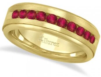 Allurez Men's Channel Set Ruby Ring Wedding Band 18k Yellow Gold (0.25ct)