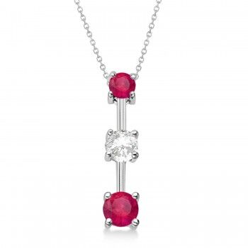 Allurez Rubies & Diamond Three-Stone Necklace 14k White Gold (0.25ct)