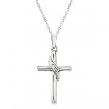 Allurez Gold Cross Necklace for Men/Ladies 14K White Gold Beveled Cross