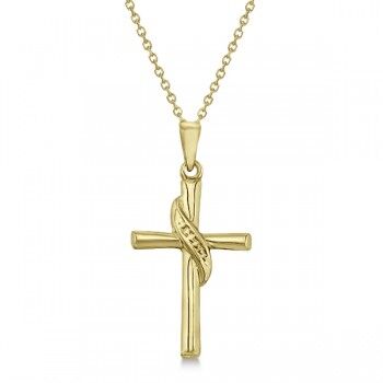 Allurez Gold Cross Necklace for Men/Ladies 14K Yellow Gold Beveled Cross