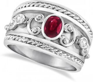 Allurez Oval Shaped Ruby & Diamond Byzantine Ring Sterling Silver (0.73ct)