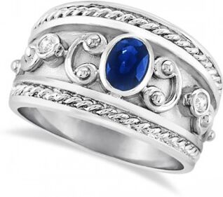 Allurez Oval Blue Sapphire & Diamond Byzantine Ring Sterling Silver (0.73ct)