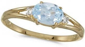 Allurez Oval Aquamarine & Diamond Right-Hand Ring 14K Yellow Gold (0.40ct)