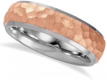 Allurez Men's Hammered Finish Wedding Ring Titanium with 18K Rose Gold Plated (7mm)