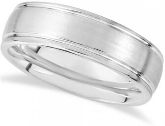 Allurez Men's Grooved Dome Wedding Ring Band in White Dura Tungsten (7.3mm)